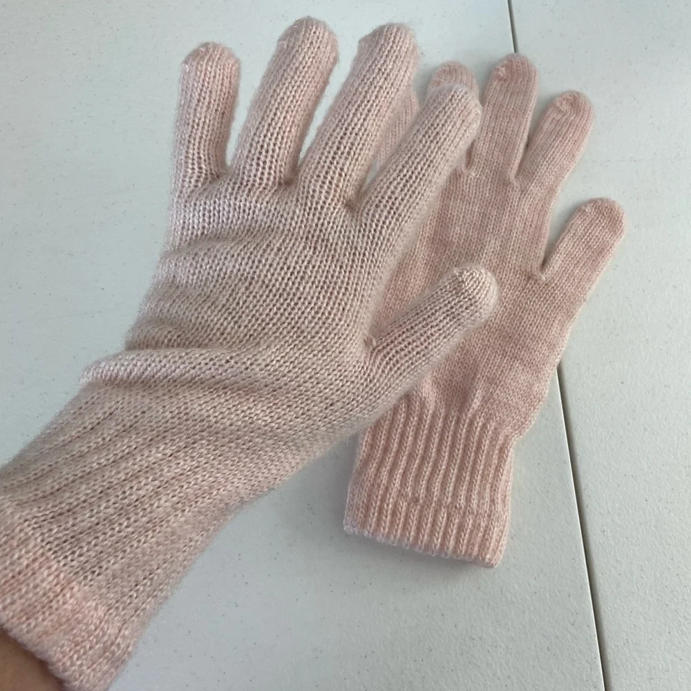 Women’s light pink soft warm‎ knit foldable winter gloves accessories one size
